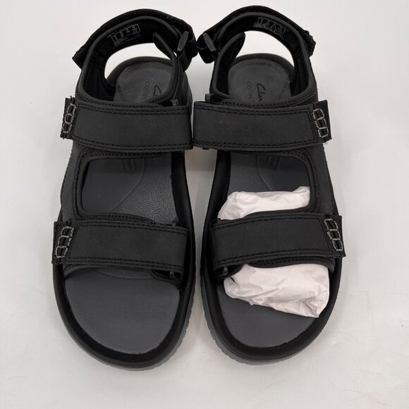 Clarks Wesley Bay Size 10M Black Synthetic Hook Loop Trail Tread Sandal - Picture 2 of 12